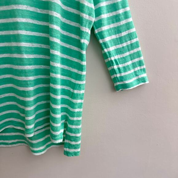 Talbots Linen Lightweight Summer Top Scoop Neck 3/4 Sleeve Green White Stripe X - Picture 3 of 10